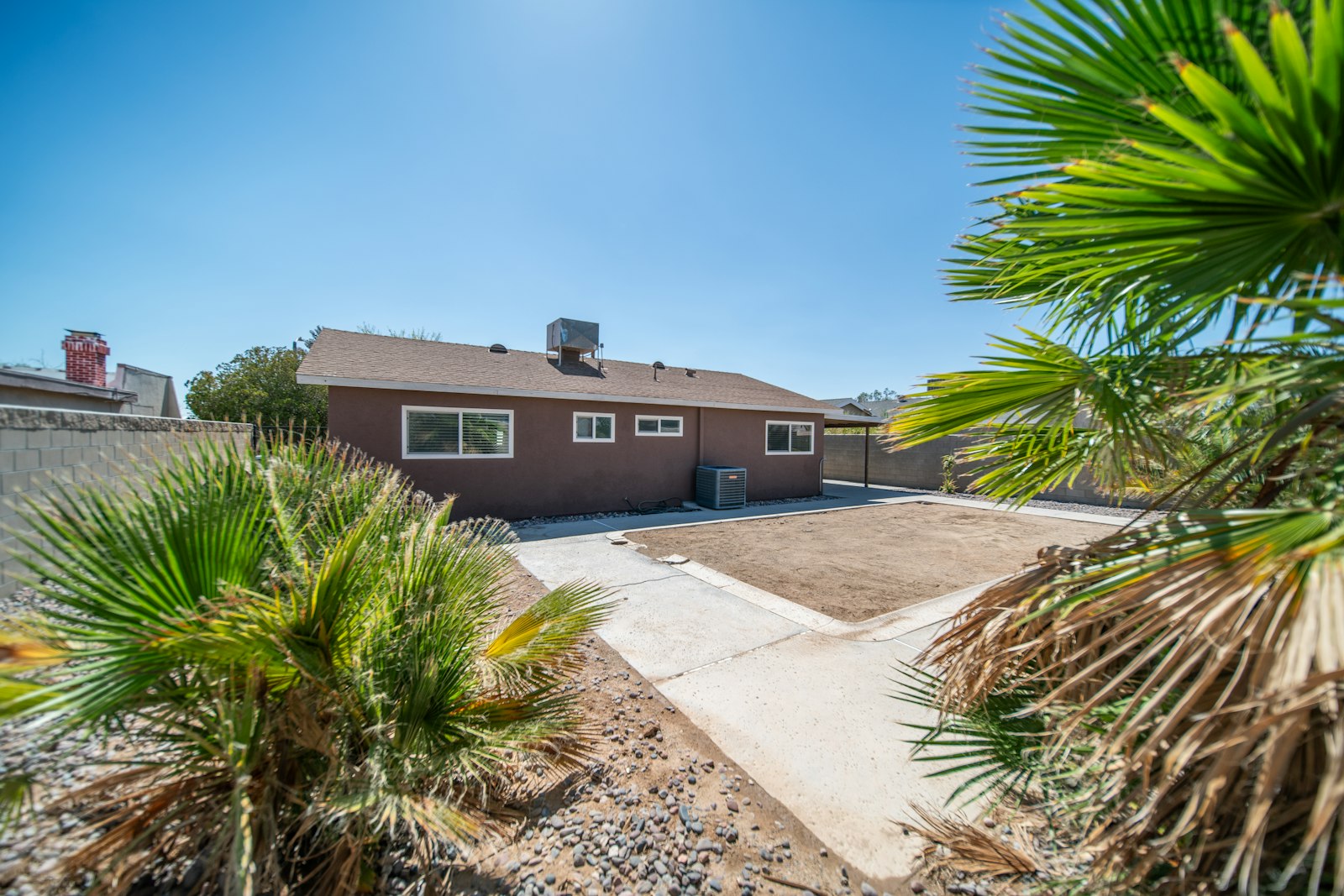 Single-story Tempe-area home with a queen palm and trimmed front lawn.